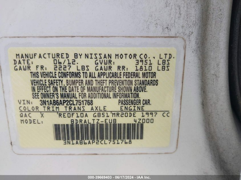 3N1AB6AP2CL751768 2012 Nissan Sentra 2.0 Sr