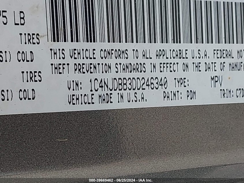 2013 JEEP COMPASS SPORT - 1C4NJDBB3DD246340