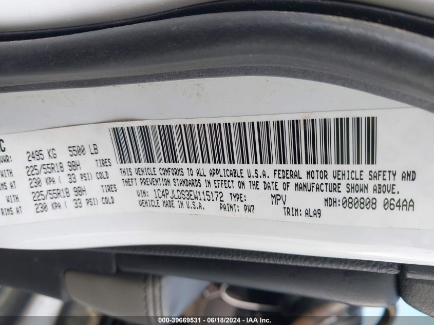 2014 Jeep Cherokee Limited VIN: 1C4PJLDS3EW115172 Lot: 39669531