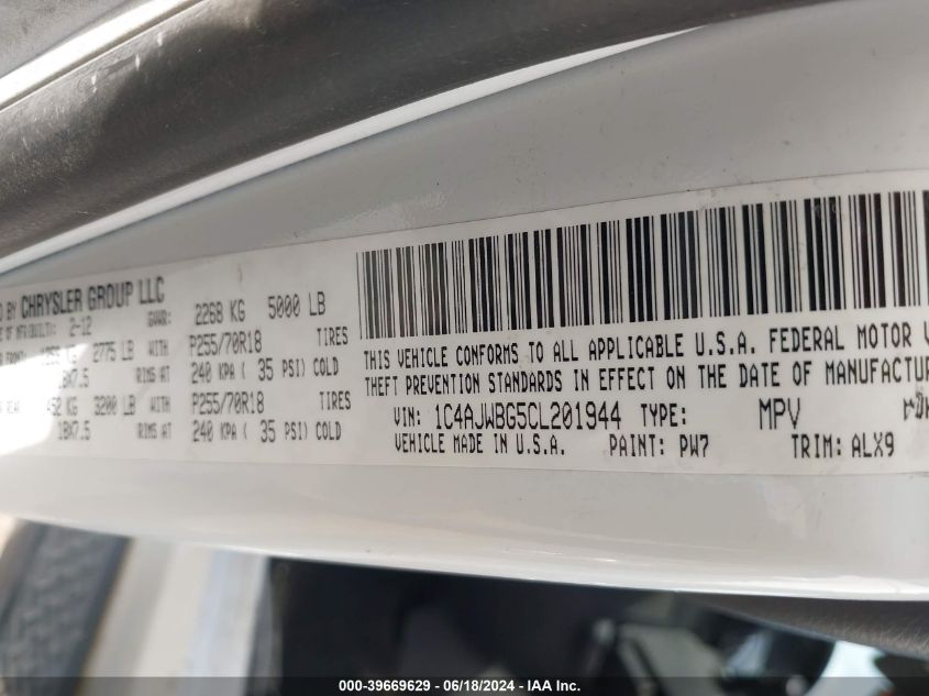 2012 Jeep Wrangler Sahara VIN: 1C4AJWBG5CL201944 Lot: 39669629