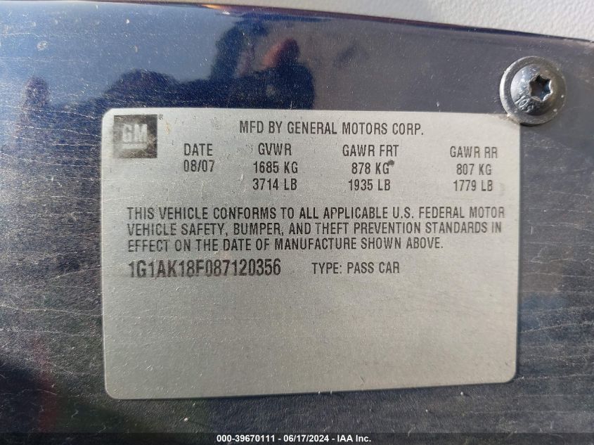 2006 Chevrolet Cobalt Ls VIN: 1G1AK15F467667566 Lot: 39670111