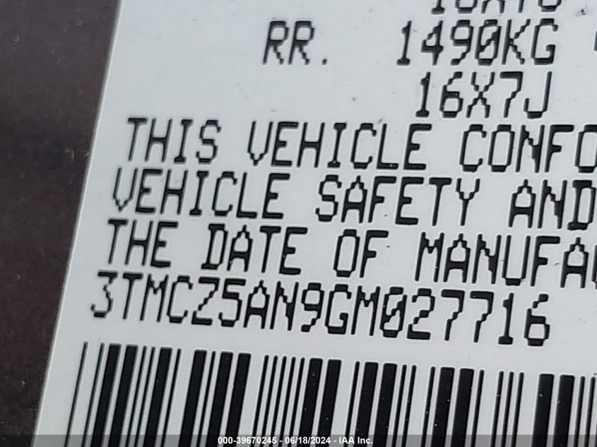 2016 Toyota Tacoma Sr5 V6 VIN: 3TMCZ5AN9GM027716 Lot: 39670245