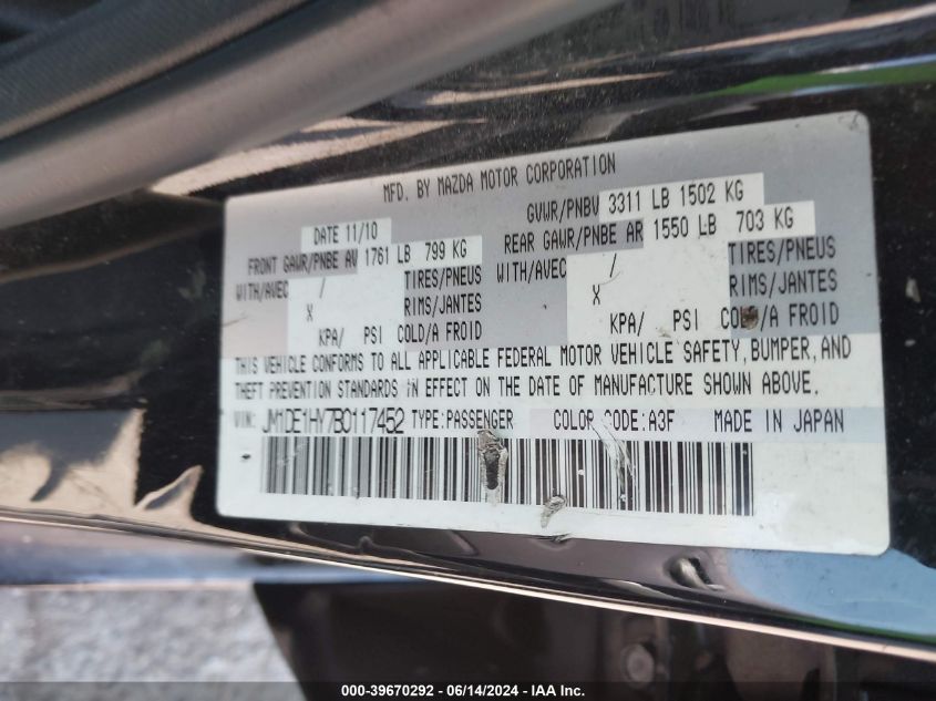 2011 Mazda Mazda2 Sport VIN: JM1DE1HY7B0117452 Lot: 39670292