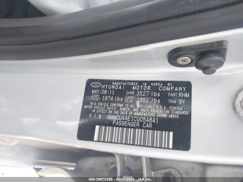 2012 Hyundai Accent Gls VIN: KMHCU4AE1CU054841 Lot: 39670386