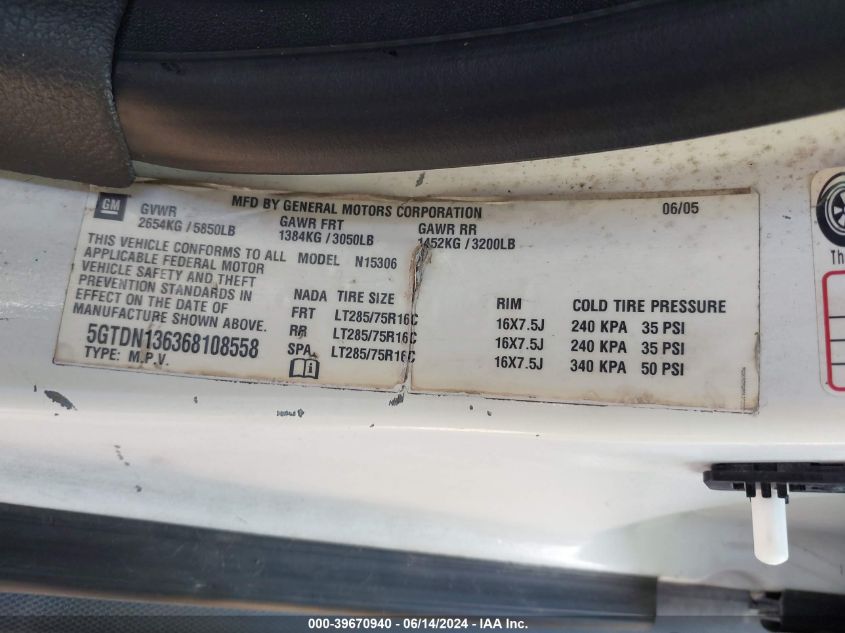 2006 Hummer H3 Suv VIN: 5GTDN136368108558 Lot: 39670940