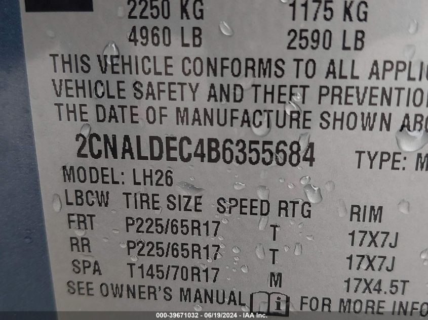 2011 Chevrolet Equinox 1Lt VIN: 2CNALDEC4B6355684 Lot: 39671032