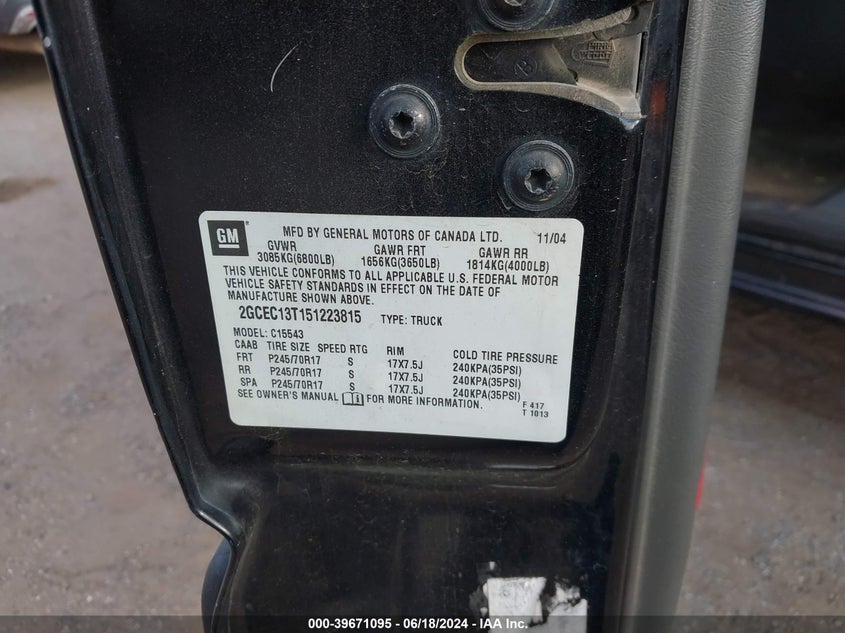 2005 Chevrolet Silverado 1500 Ls VIN: 2GCEC13T151223815 Lot: 39671095