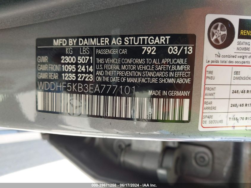 WDDHF5KB3EA777101 2014 Mercedes-Benz E 350