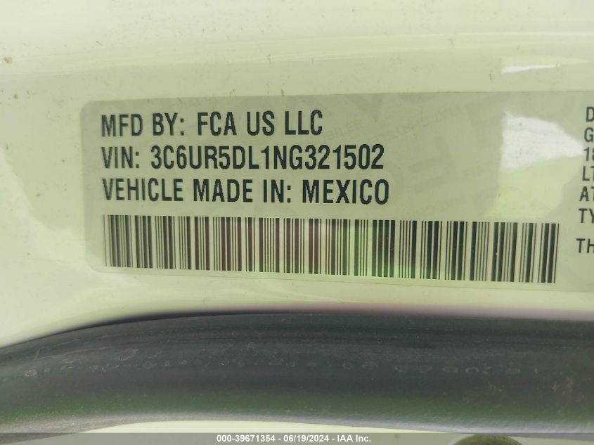 2022 Ram 2500 Big Horn 4X4 6'4 Box VIN: 3C6UR5DL1NG321502 Lot: 39671354