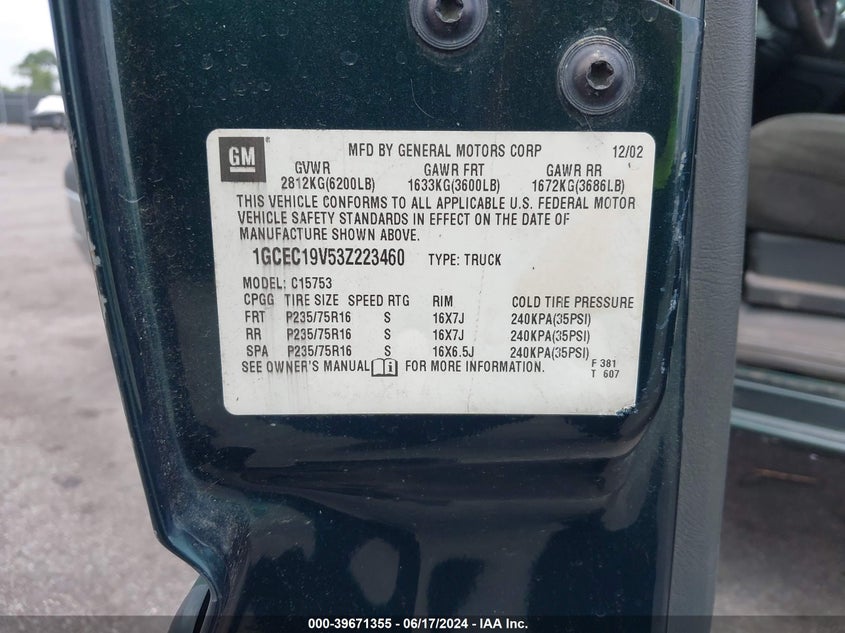 2003 Chevrolet Silverado 1500 Ls VIN: 1GCEC19V53Z223460 Lot: 39671355