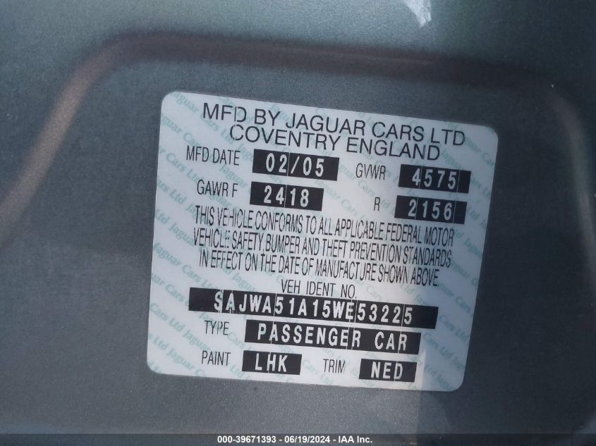 2005 Jaguar X-Type 3.0 VIN: SAJWA51A15WE53225 Lot: 39671393