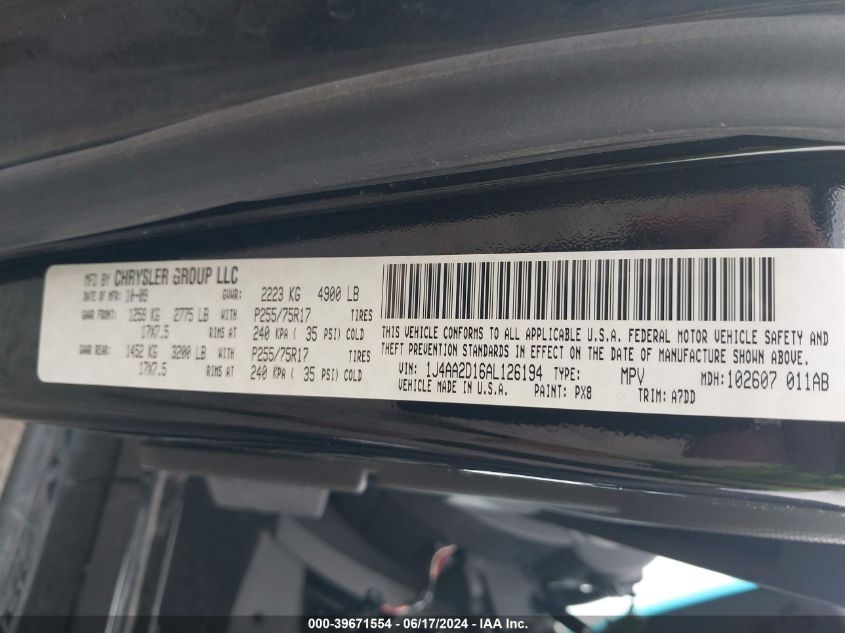 2010 Jeep Wrangler Sport VIN: 1J4AA2D16AL126194 Lot: 39671554