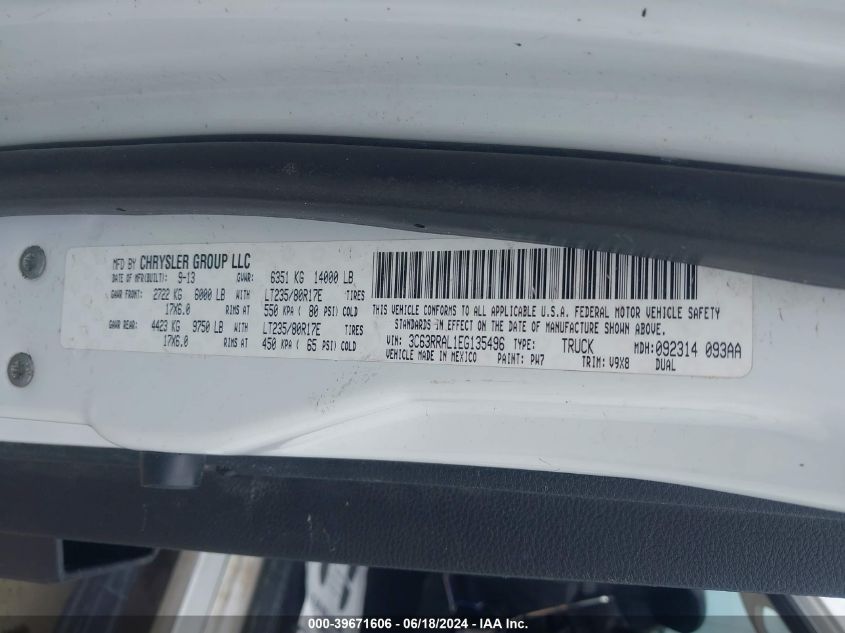 2014 Ram 3500 Tradesman VIN: 3C63RRAL1EG135496 Lot: 39671606