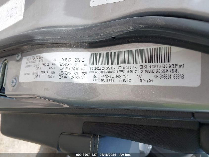 2015 Jeep Cherokee Latitude VIN: 1C4PJMCB2FW714668 Lot: 39671627