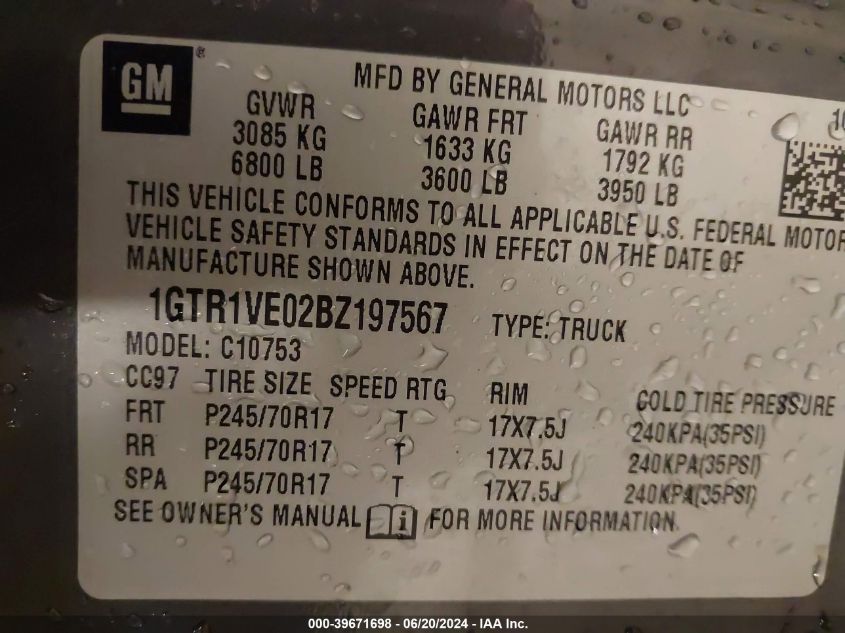 2011 GMC Sierra C1500 Sle VIN: 1GTR1VE02BZ197567 Lot: 39671698