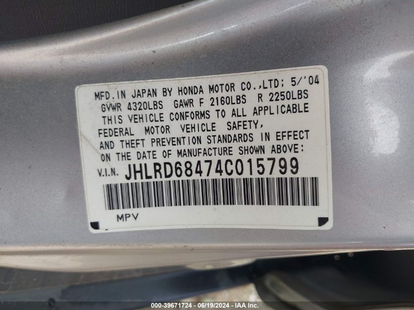 JHLRD68474C015799 2004 Honda Cr-V Lx