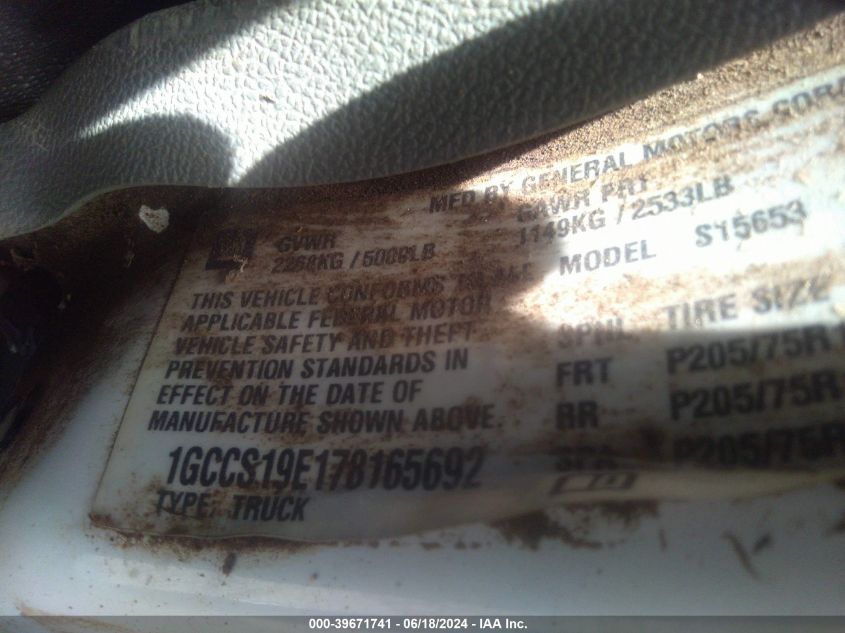 2007 Chevrolet Colorado Work Truck VIN: 1GCCS19E178165692 Lot: 39671741