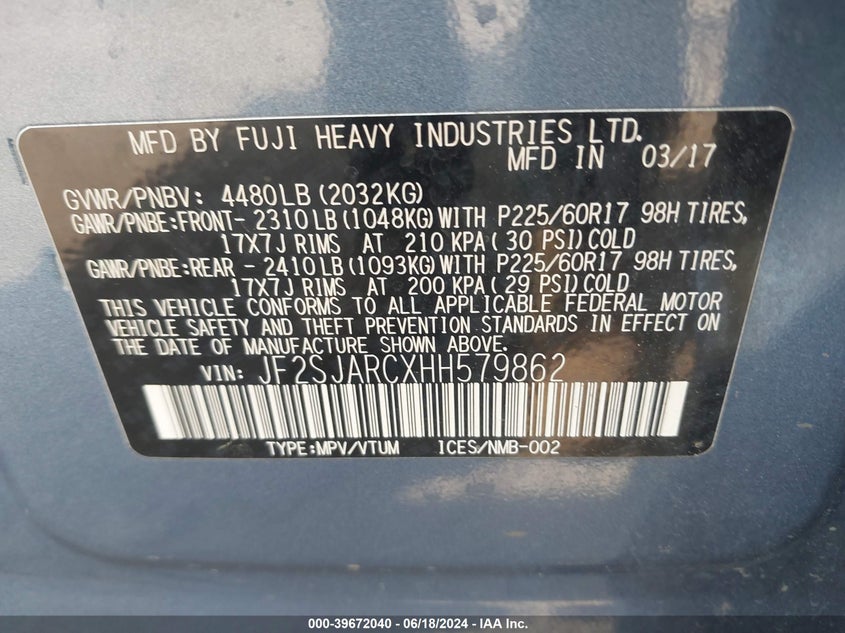 2017 SUBARU FORESTER 2.5I LIMITED - JF2SJARCXHH579862