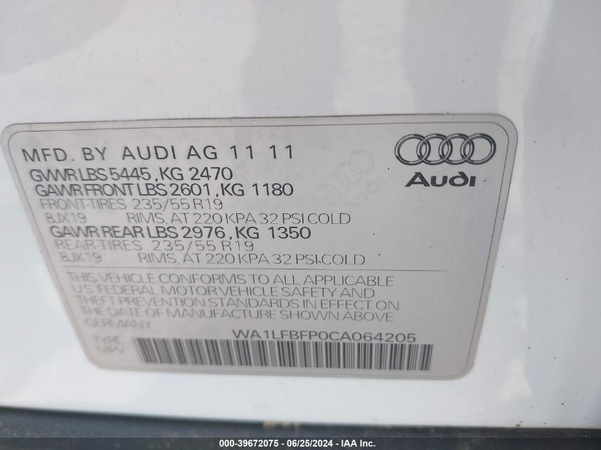 WA1LFBFP0CA064205 2012 Audi Q5 2.0T Premium