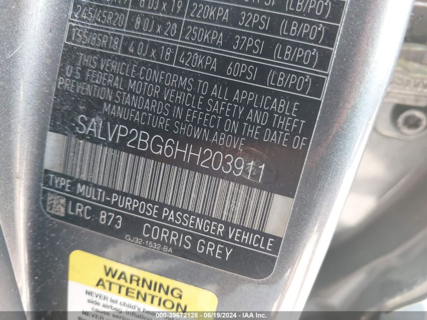 2017 LAND ROVER RANGE ROVER EVOQUE SE/SE PREMIUM - SALVP2BG6HH203911