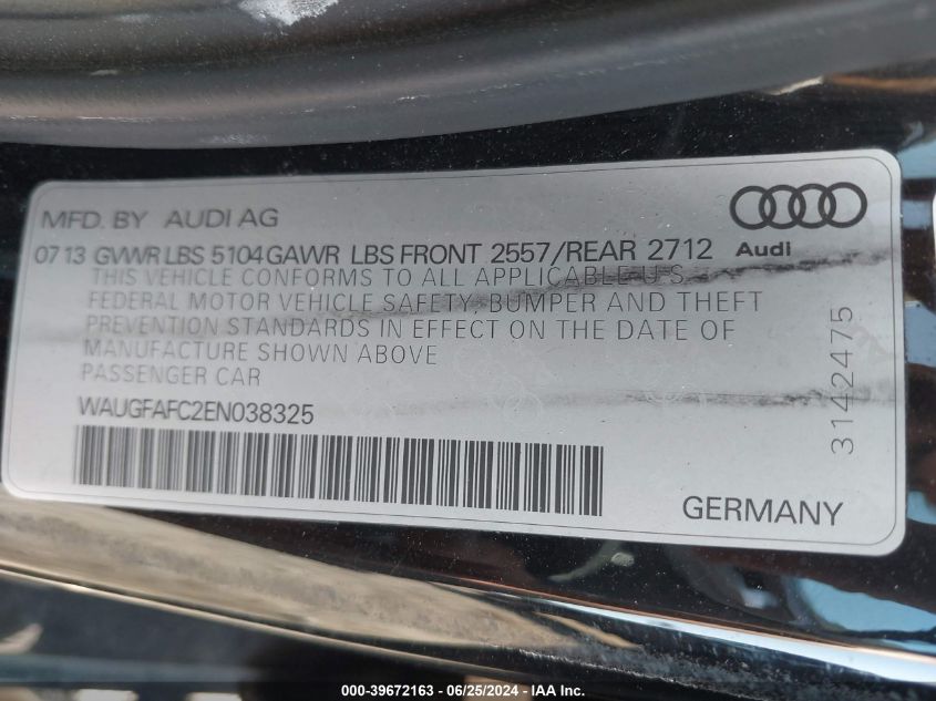 2014 AUDI A6 2.0T PREMIUM - WAUGFAFC2EN038325