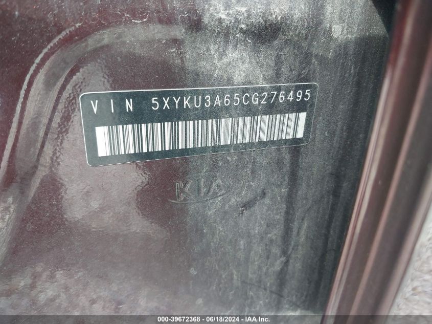 2012 Kia Sorento Ex VIN: 5XYKU3A65CG276495 Lot: 39672368