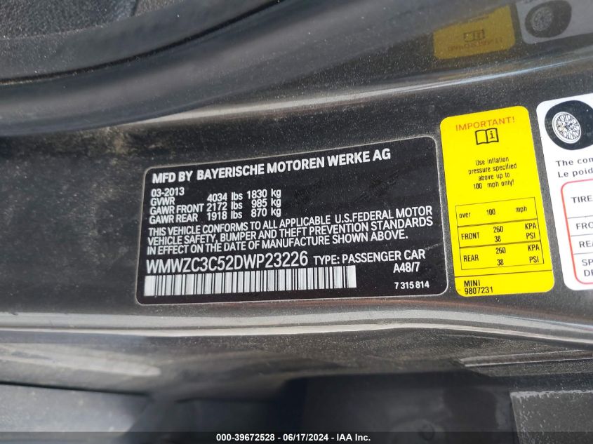 2013 Mini Countryman Cooper S VIN: WMWZC3C52DWP23226 Lot: 39672528