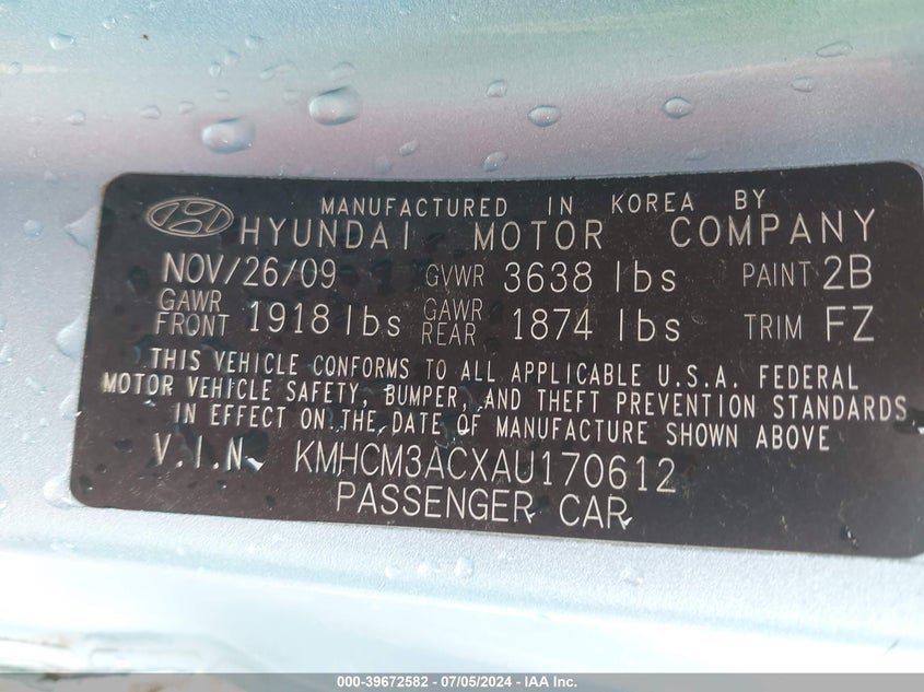 2010 Hyundai Accent Gs VIN: KMHCM3ACXAU170612 Lot: 39672582