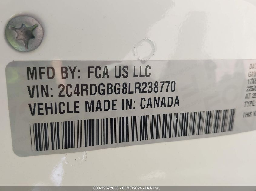 2020 Dodge Grand Caravan Se VIN: 2C4RDGBG8LR238770 Lot: 39672668