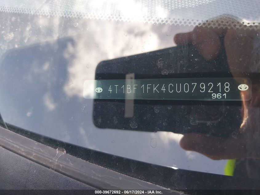 2012 Toyota Camry Se VIN: 4T1BF1FK4CU079218 Lot: 39672692