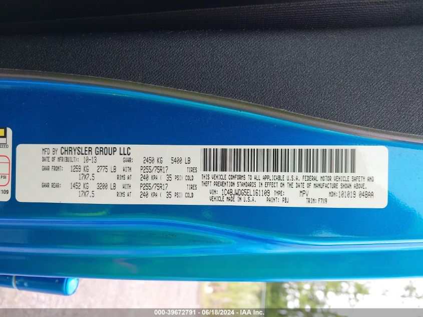 2014 Jeep Wrangler Unlimited Freedom Edition VIN: 1C4BJWDG5EL161109 Lot: 39672791