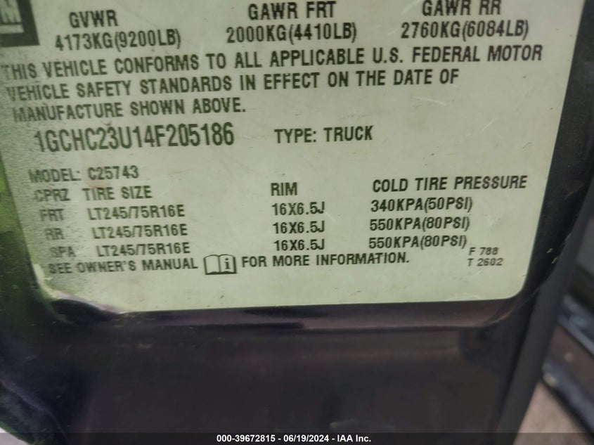 2004 Chevrolet Silverado C2500 Heavy Duty VIN: 1GCHC23U14F205186 Lot: 39672815