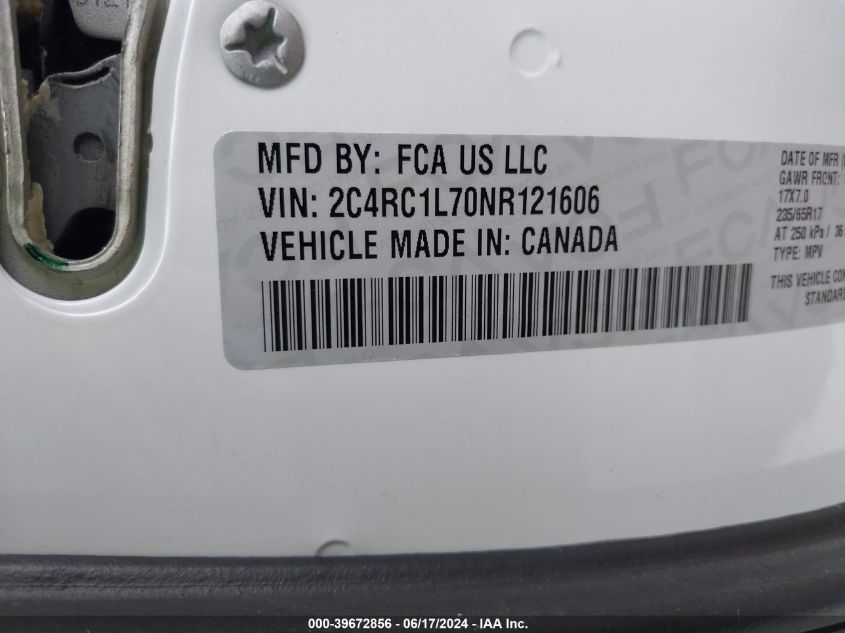 2022 Chrysler Pacifica Hybrid Touring L VIN: 2C4RC1L70NR121606 Lot: 39672856