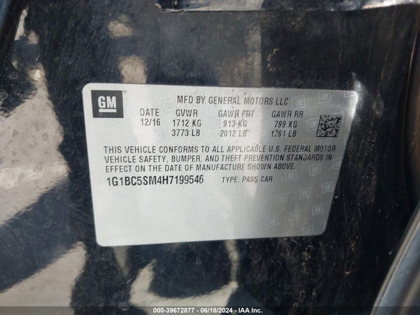 2017 Chevrolet Cruze Ls Auto VIN: 1G1BC5SM4H7199546 Lot: 39672877