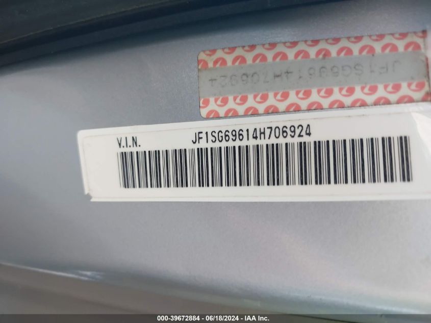 2004 Subaru Forester 2.5Xt VIN: JF1SG69604H705974 Lot: 39672884