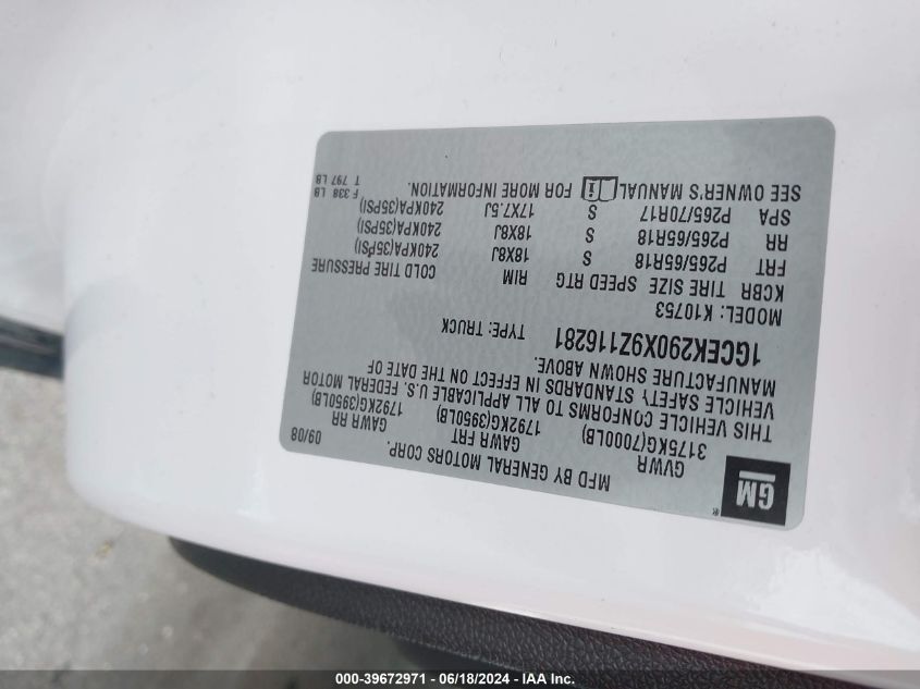 2009 Chevrolet Silverado 1500 Lt VIN: 1GCEK290X9Z116281 Lot: 39672971