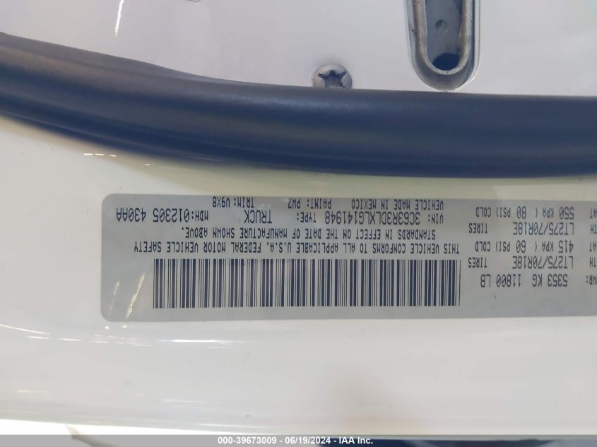 2020 Ram 3500 Big Horn 4X4 6'4 Box VIN: 3C63R3DLXLG141948 Lot: 39673009