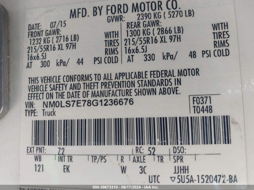 2016 Ford Transit Connect Xl VIN: NM0LS7E78G1236676 Lot: 39673310