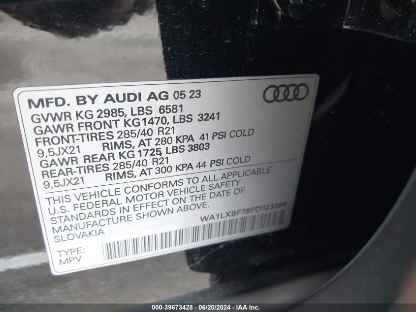 2023 Audi Q7 Premium Plus 55 Tfsi Quattro Tiptronic VIN: WA1LXBF78PD023368 Lot: 39673428