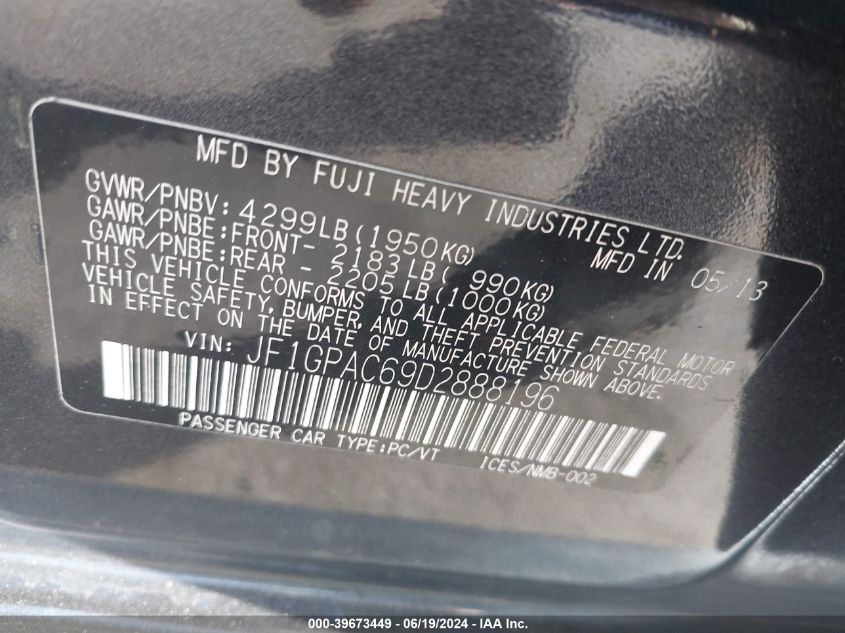 2013 SUBARU IMPREZA PREMIUM - JF1GPAC69D2888196