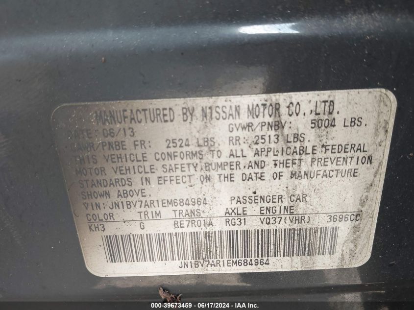 2014 Infiniti Q50 Premium VIN: JN1BV7AR1EM684964 Lot: 39673459