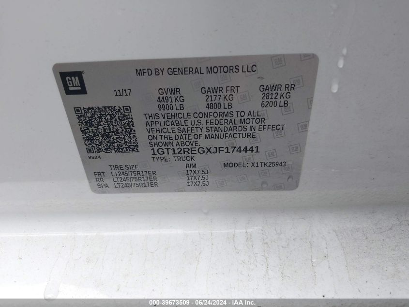 2018 GMC Sierra 2500Hd VIN: 1GT12REGXJF174441 Lot: 39673509
