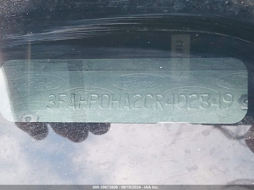 2012 Ford Fusion Se VIN: 3FAHP0HA2CR402849 Lot: 39673609