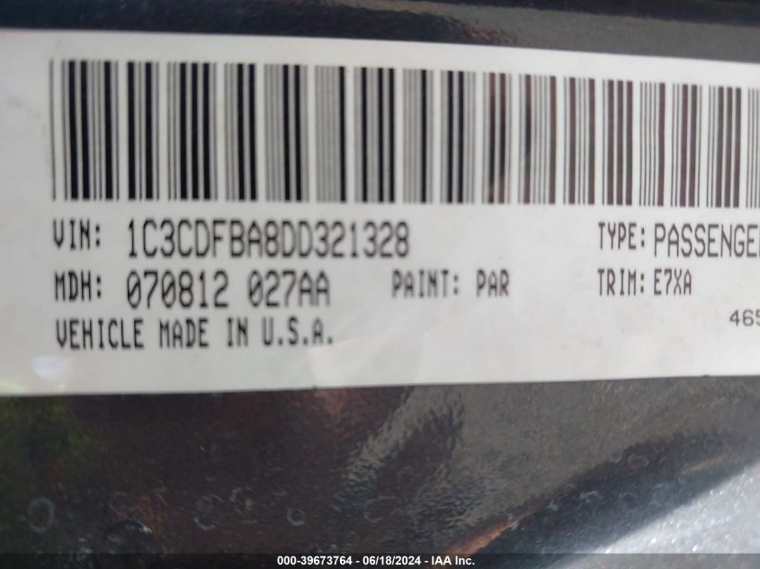 2013 Dodge Dart Sxt VIN: 1C3CDFBA8DD321328 Lot: 39673764