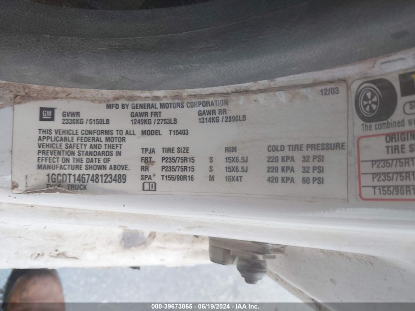 2004 Chevrolet Colorado Ls VIN: 1GCDT146748123489 Lot: 39673865