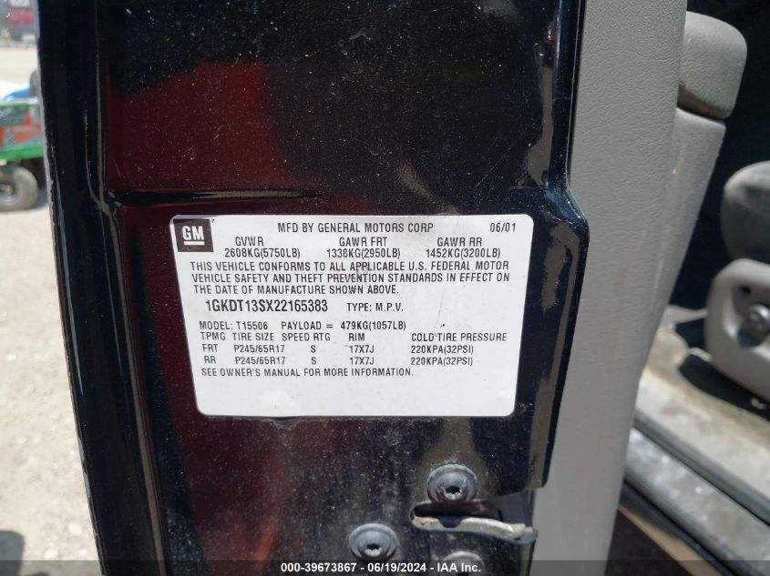 2002 GMC Envoy Sle VIN: 1GKDT13SX22165383 Lot: 39673867