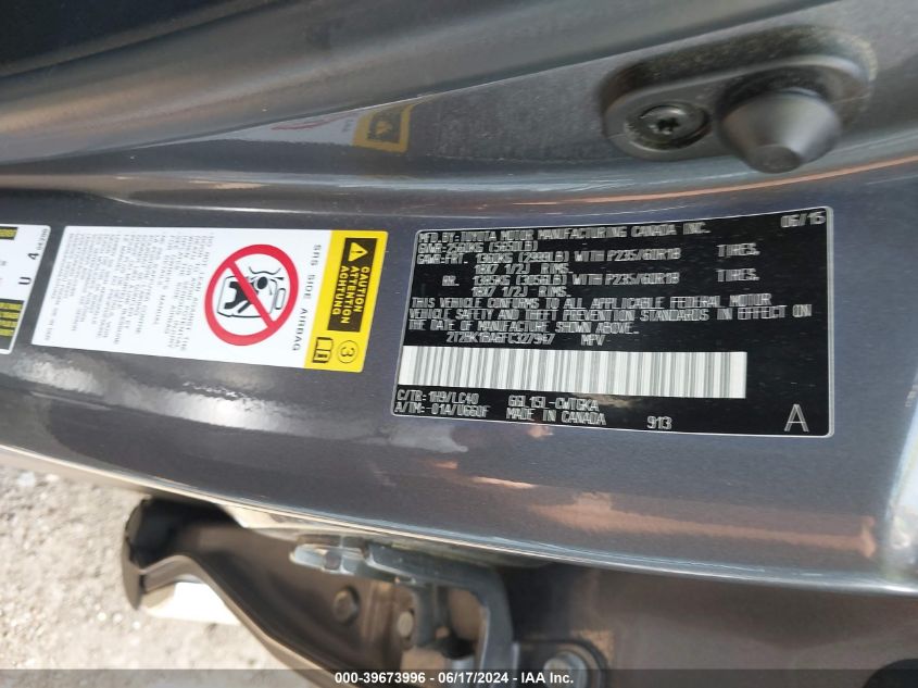 2015 Lexus Rx 350 VIN: 2T2BK1BA6FC327947 Lot: 39673996