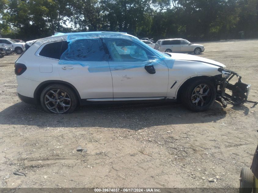 2022 BMW X3 xDrive30I VIN: 5UX53DP08N9N17638 Lot: 39674037