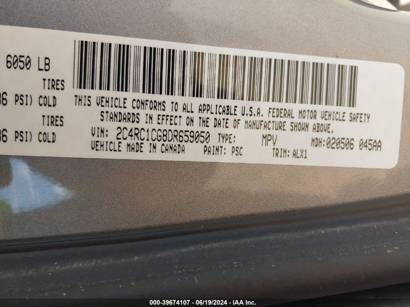 2013 Chrysler Town & Country Touring-L VIN: 2C4RC1CG8DR659050 Lot: 39674107