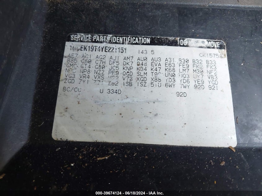 2000 Chevrolet Silverado 1500 Ls VIN: 1GCEK19T4YE221151 Lot: 39674124